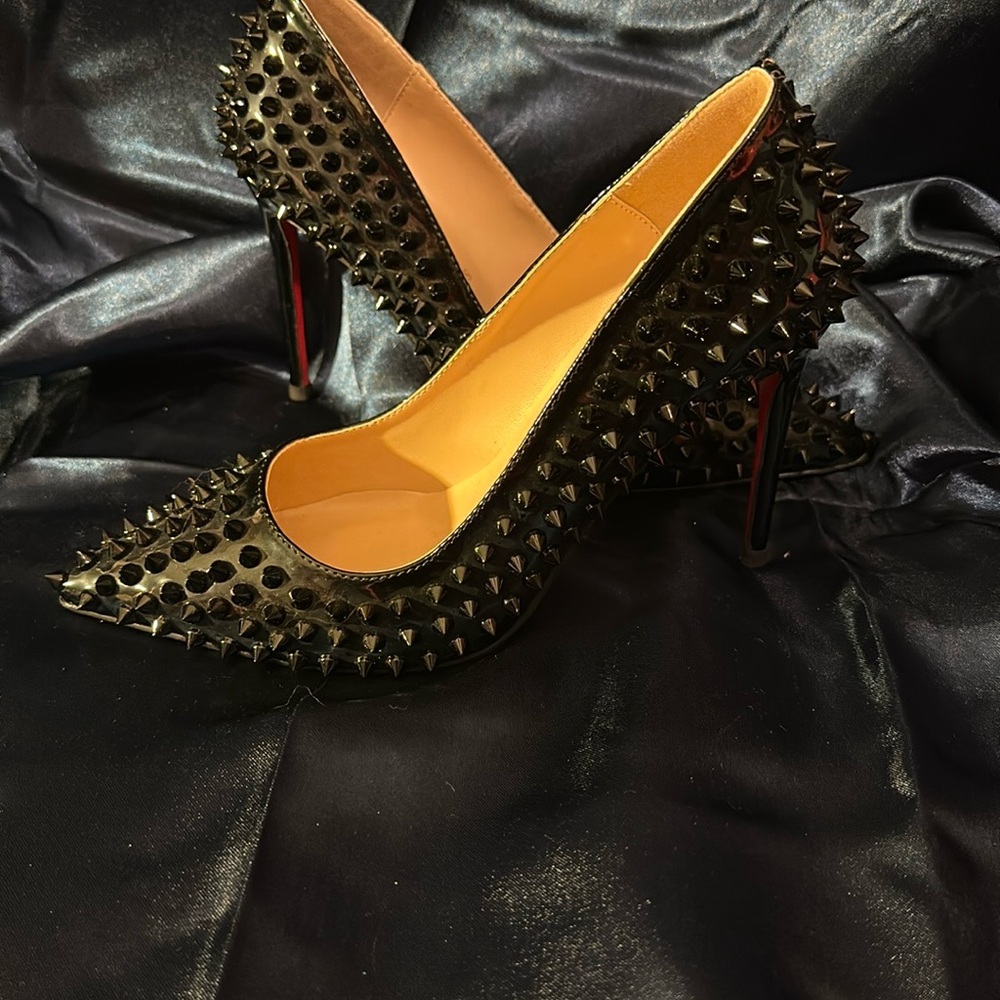 Black Studded Stiletto Heels with Pointed Toe